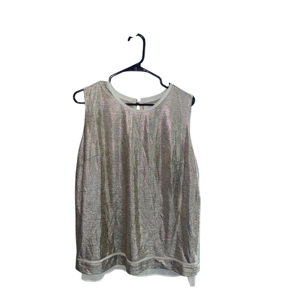 Calvin‎ Klein Women's Gold Sleeveless Metallic Blouse Size M Casual
